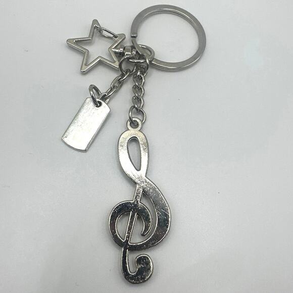 Music note keychain or star bag charm w/“find joy in the journey”silver tone NWT - Picture 2 of 3